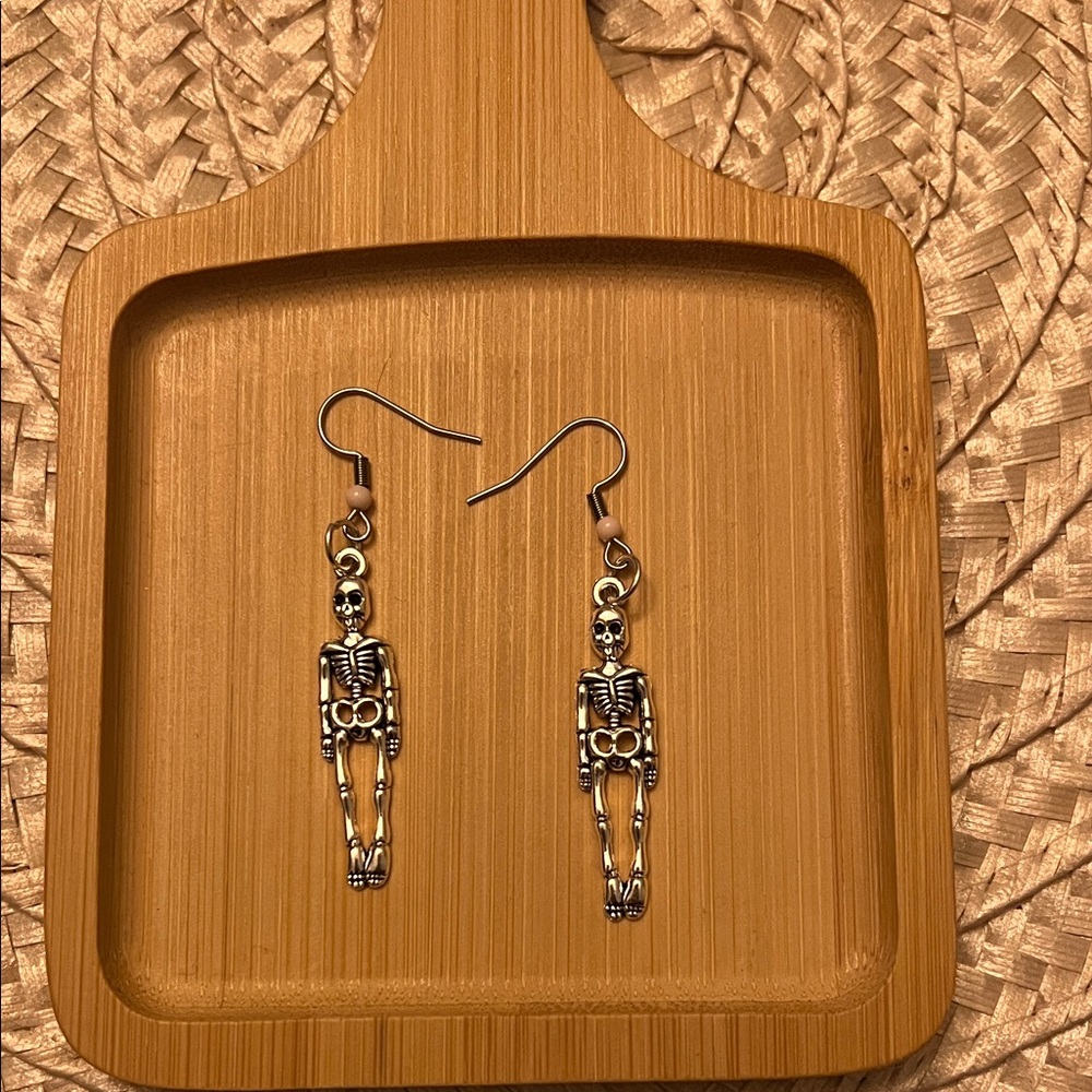 Silver Skeleton Drop Earrings